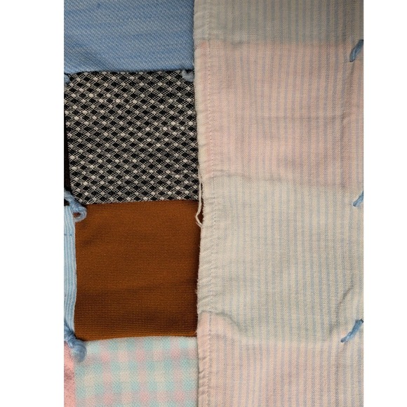 Vintage Handmade Patchwork Quilt Multi Color Scrap Hand Tied Blanket Well-Loved - Picture 8 of 11